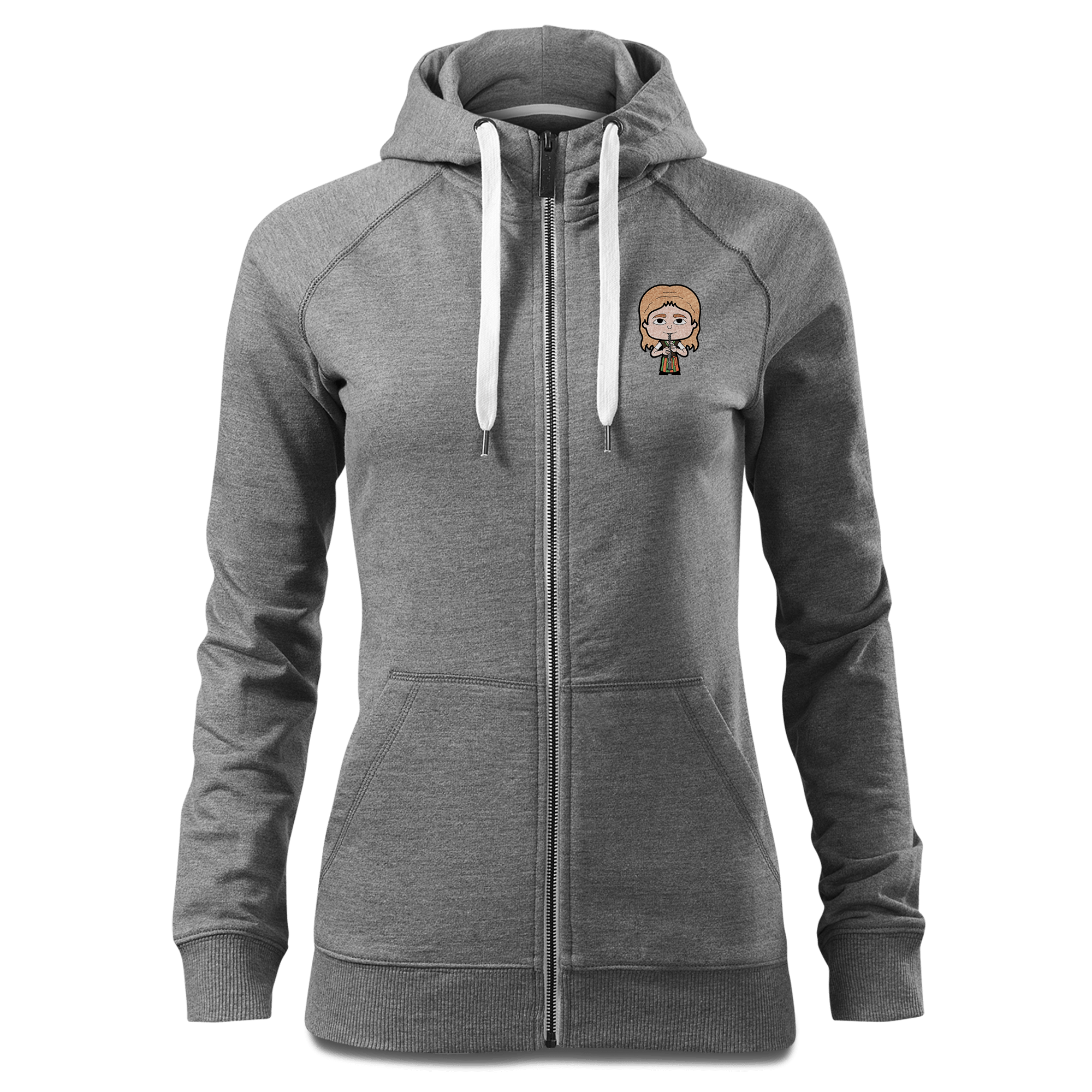 Die Sinzerin Musikinstrumente Sweatshirt Zip Hoody Damen Grau Meliert Kreut Front