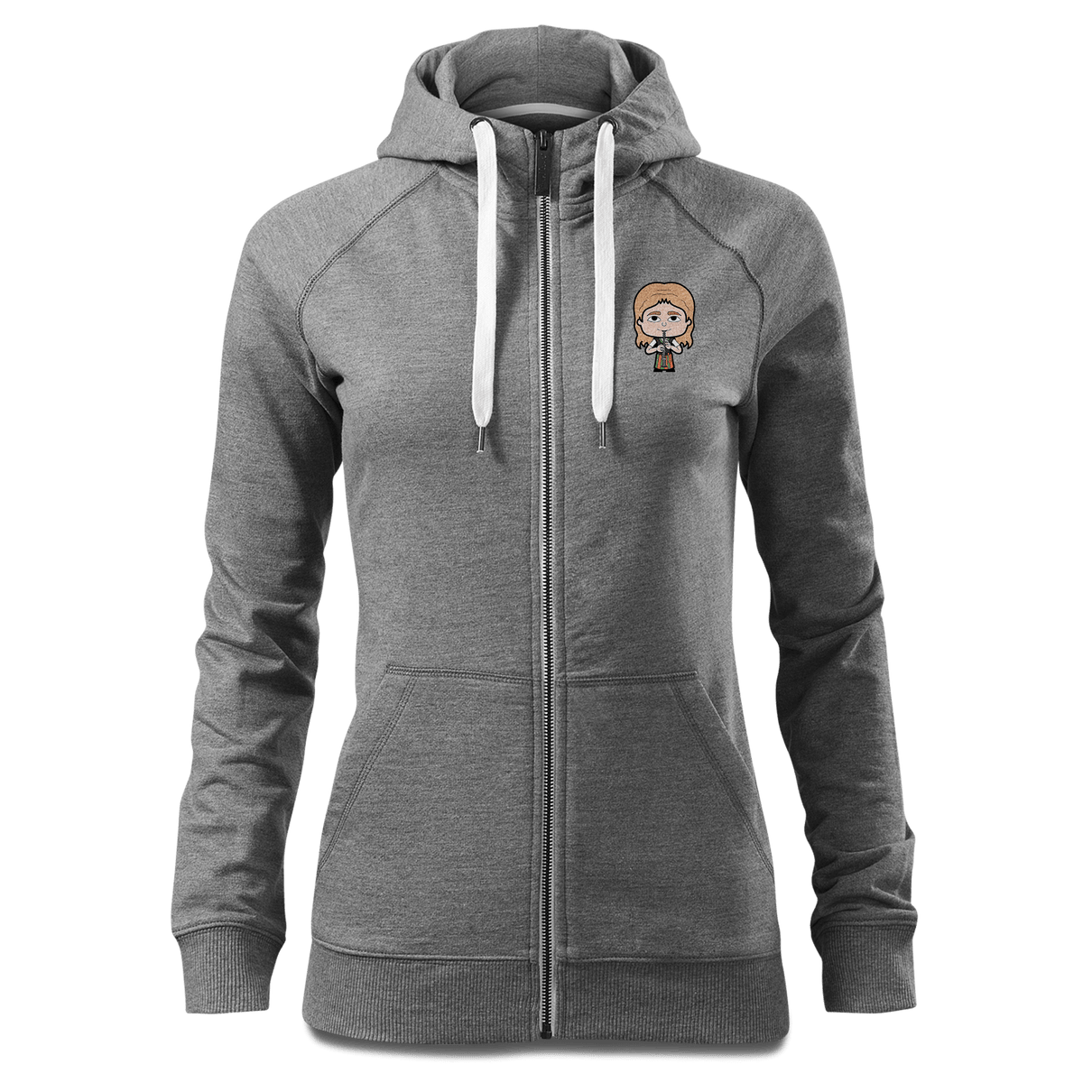 Die Sinzerin Musikinstrumente Sweatshirt Zip Hoody Damen Grau Meliert Kreut Front