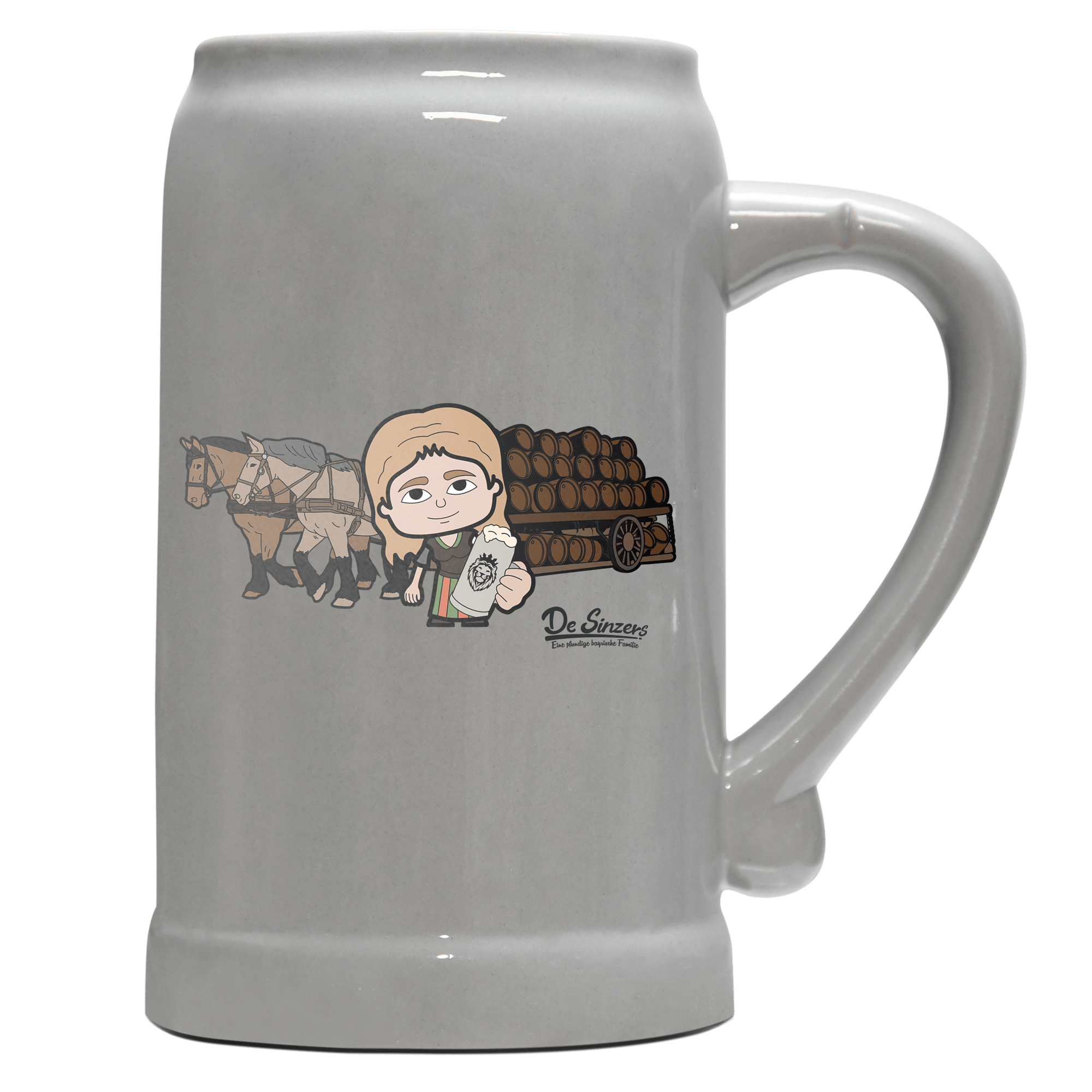 Die Sinzerin Pferdegespann Bierkrug 1000ml Grau Zugspitze Front