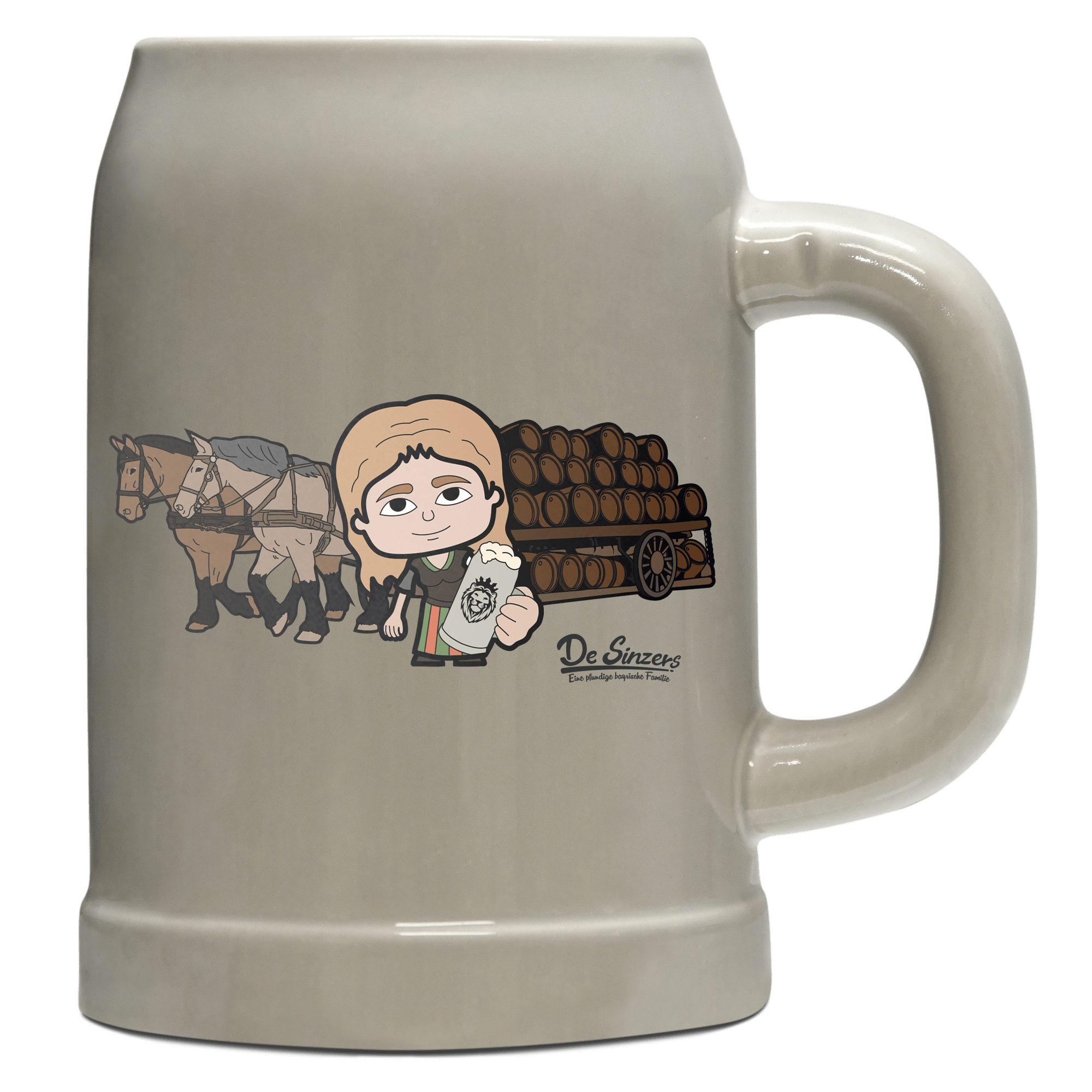 Die Sinzerin Pferdegespann Bierkrug 500ml Grau Watzmann Front