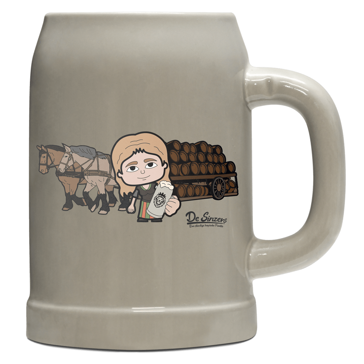 Die Sinzerin Pferdegespann Bierkrug 500ml Grau Watzmann Front