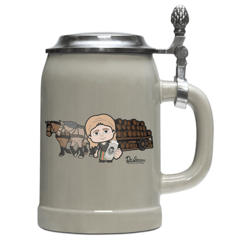 Die Sinzerin Pferdegespann Bierkrug 500ml Grau mit Deckel Hocheck Front