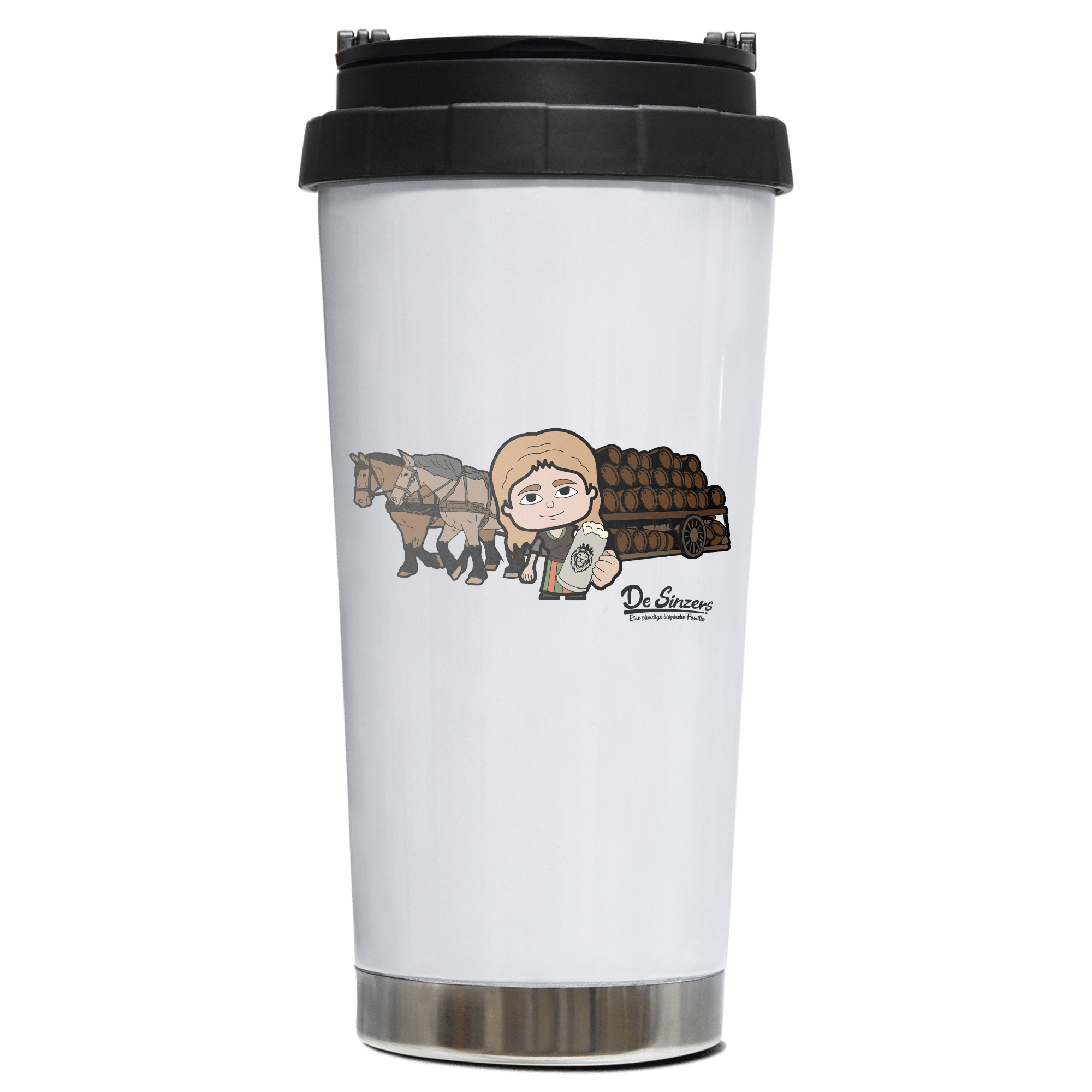 Die Sinzerin Pferdegespann Edelstahl Trinkbecher To Go 470ml Weiss Wildbarren Front