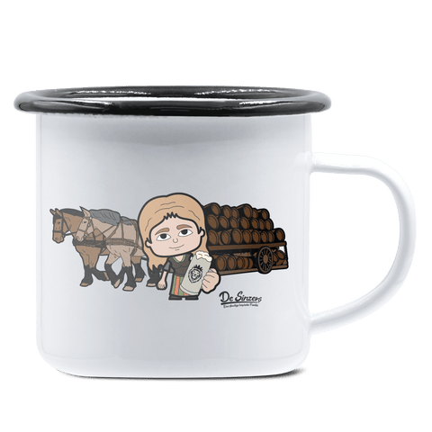 Die Sinzerin Pferdegespann Emaille Tasse 375ml Weiss Schwarz Hochries Front