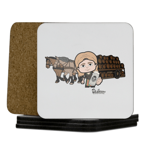 Die Sinzerin Pferdegespann Korkuntersetzer 5er Set 95 x 95 mm Weiss Karkopf Front