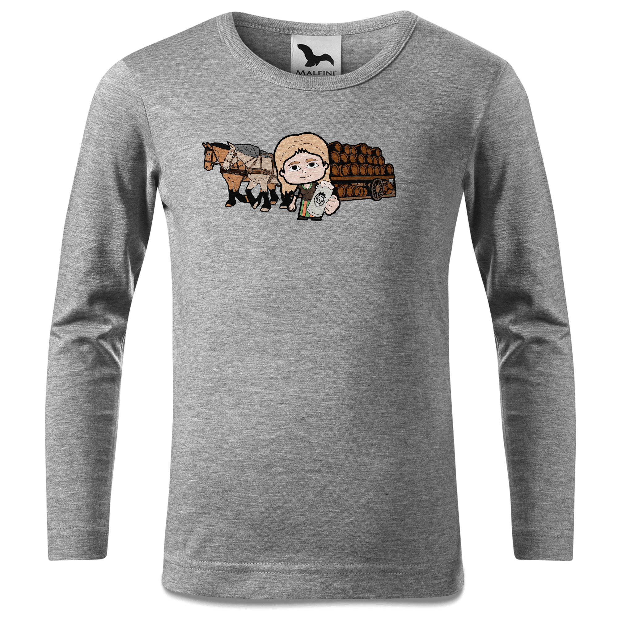 Die Sinzerin Pferdegespann Longsleeve Kinder Grau Meliert Waldering Front