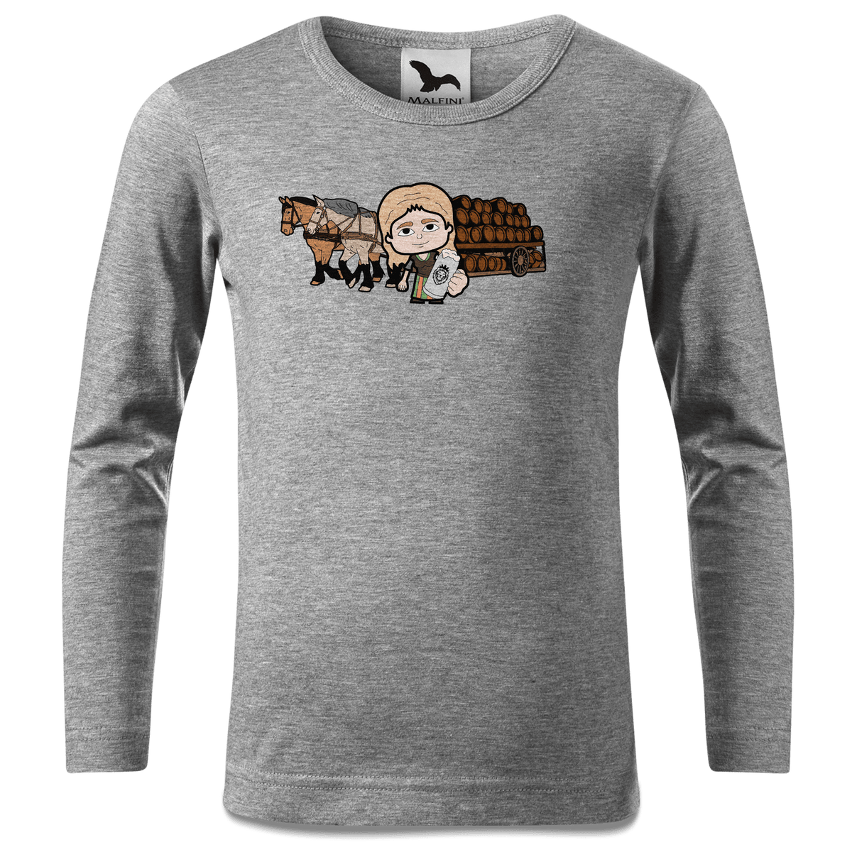 Die Sinzerin Pferdegespann Longsleeve Kinder Grau Meliert Waldering Front