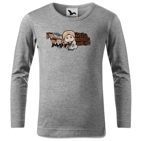 Die Sinzerin Pferdegespann Longsleeve Kinder Grau Meliert Waldering Front