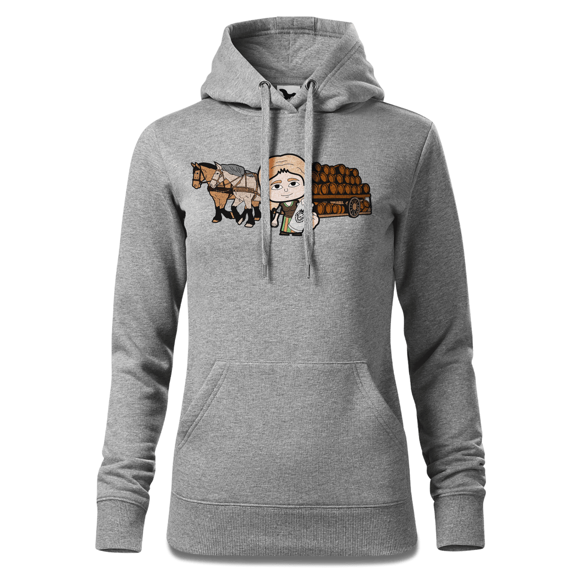 Die Sinzerin Pferdegespann Sweatshirt Hoody Damen Grau Meliert Kieling Front