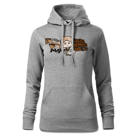 Die Sinzerin Pferdegespann Sweatshirt Hoody Damen Grau Meliert Kieling Front