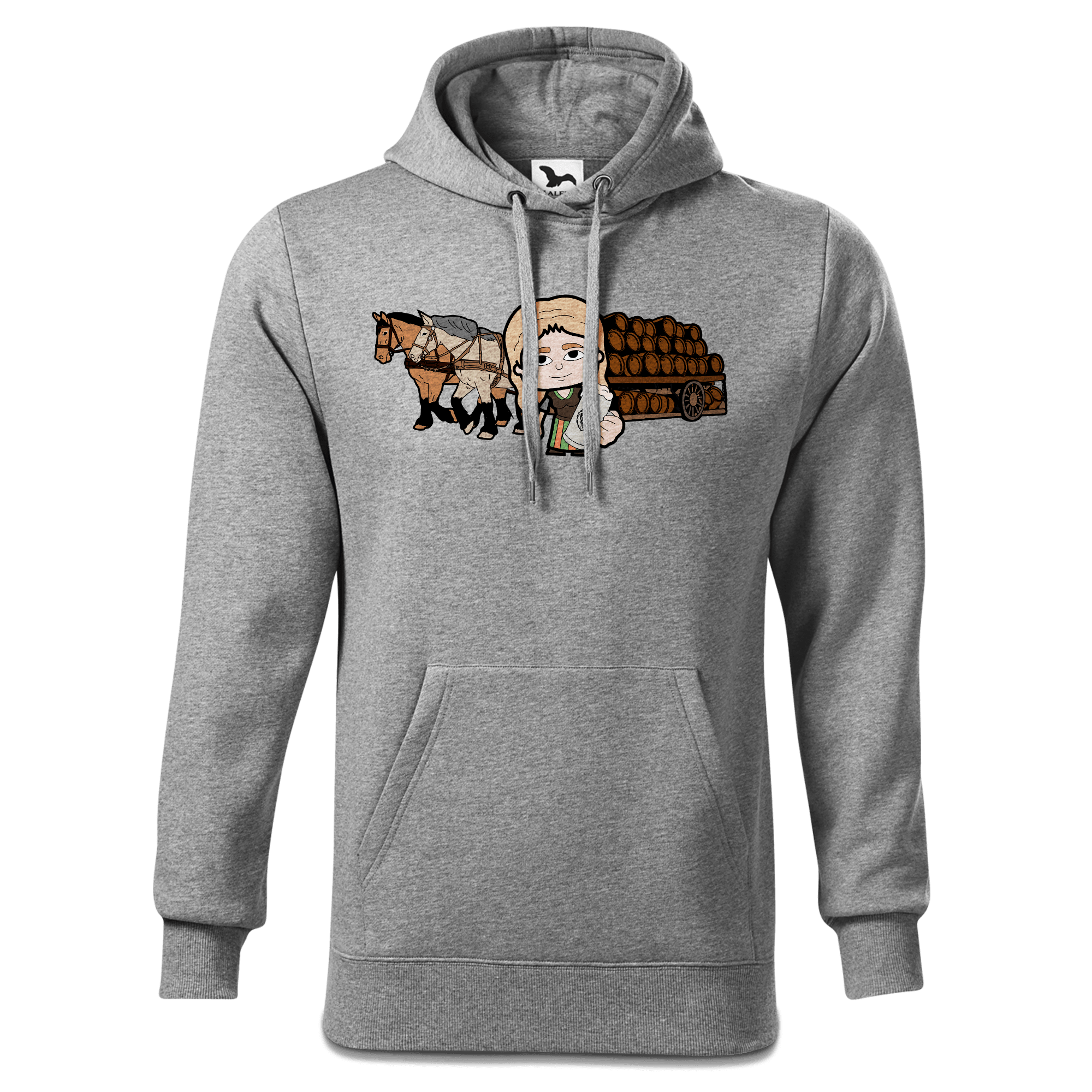 Die Sinzerin Pferdegespann Sweatshirt Hoody Herren Grau Meliert Pulvermuehle Front