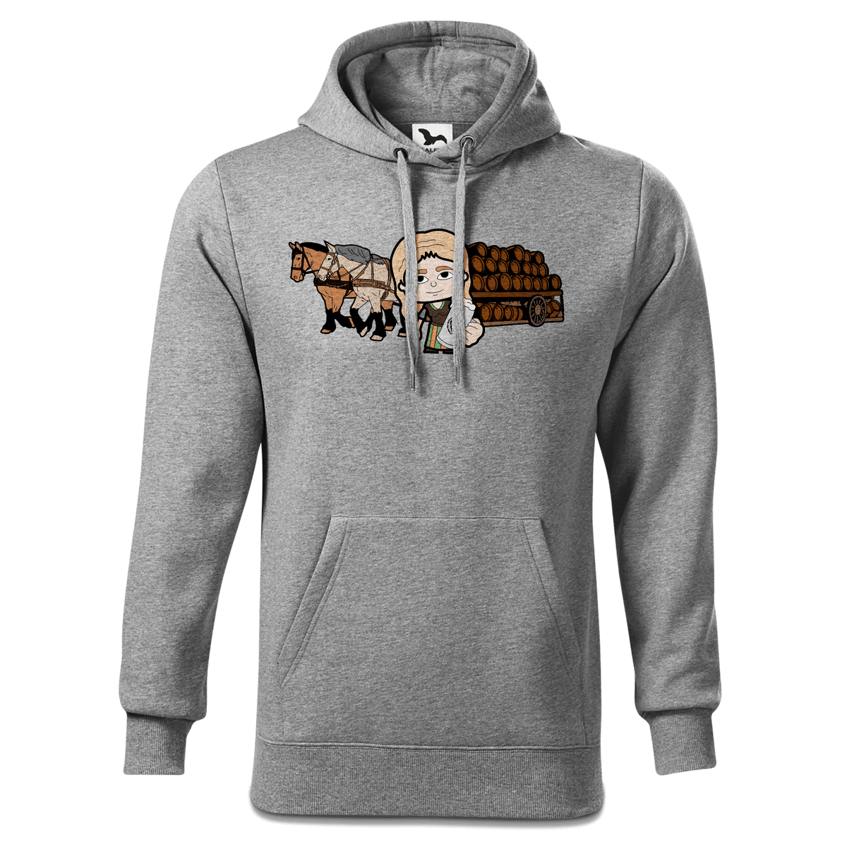 Die Sinzerin Pferdegespann Sweatshirt Hoody Herren Grau Meliert Pulvermuehle Front