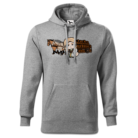 Die Sinzerin Pferdegespann Sweatshirt Hoody Herren Grau Meliert Pulvermuehle Front