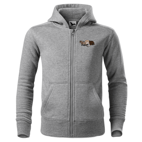 Die Sinzerin Pferdegespann Sweatshirt Zip Hoody Kinder Grau Meliert Sonnenholz Front