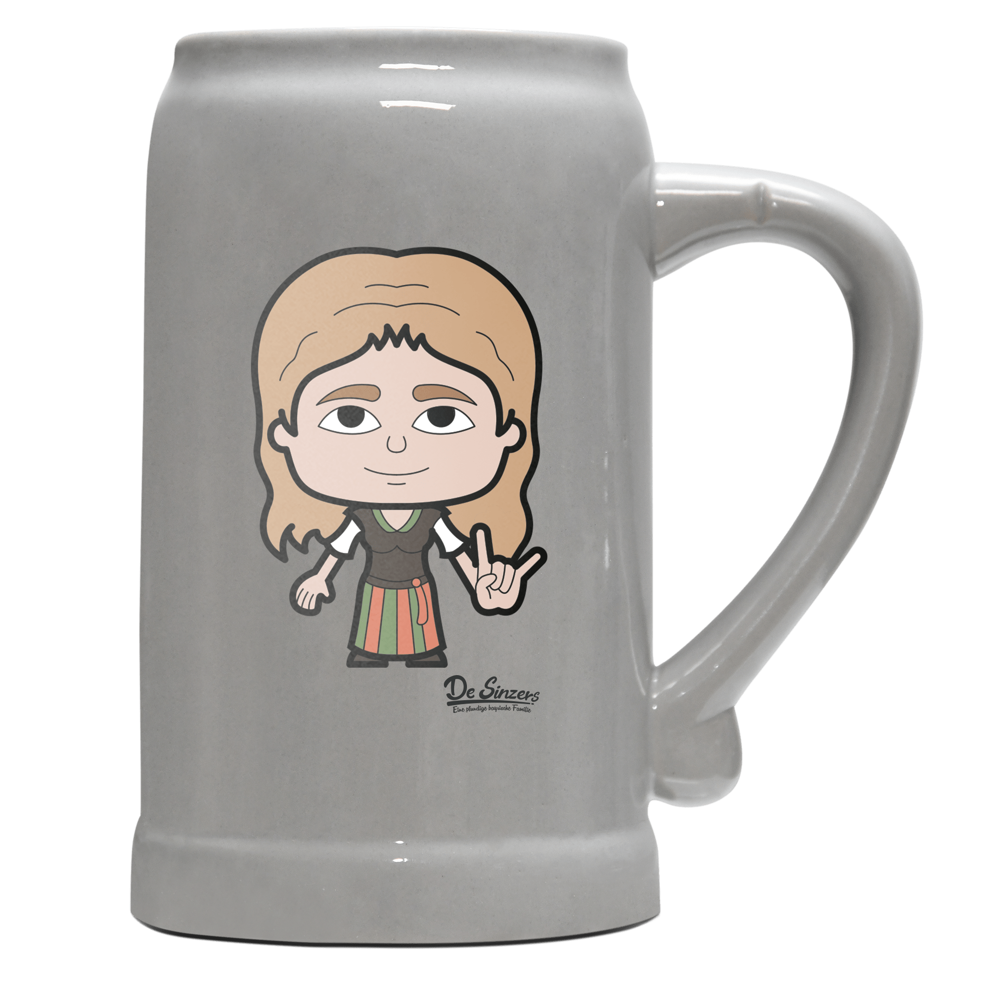 Die Sinzerin Rocking Fingers Bierkrug 1000ml Grau Zugspitze Front