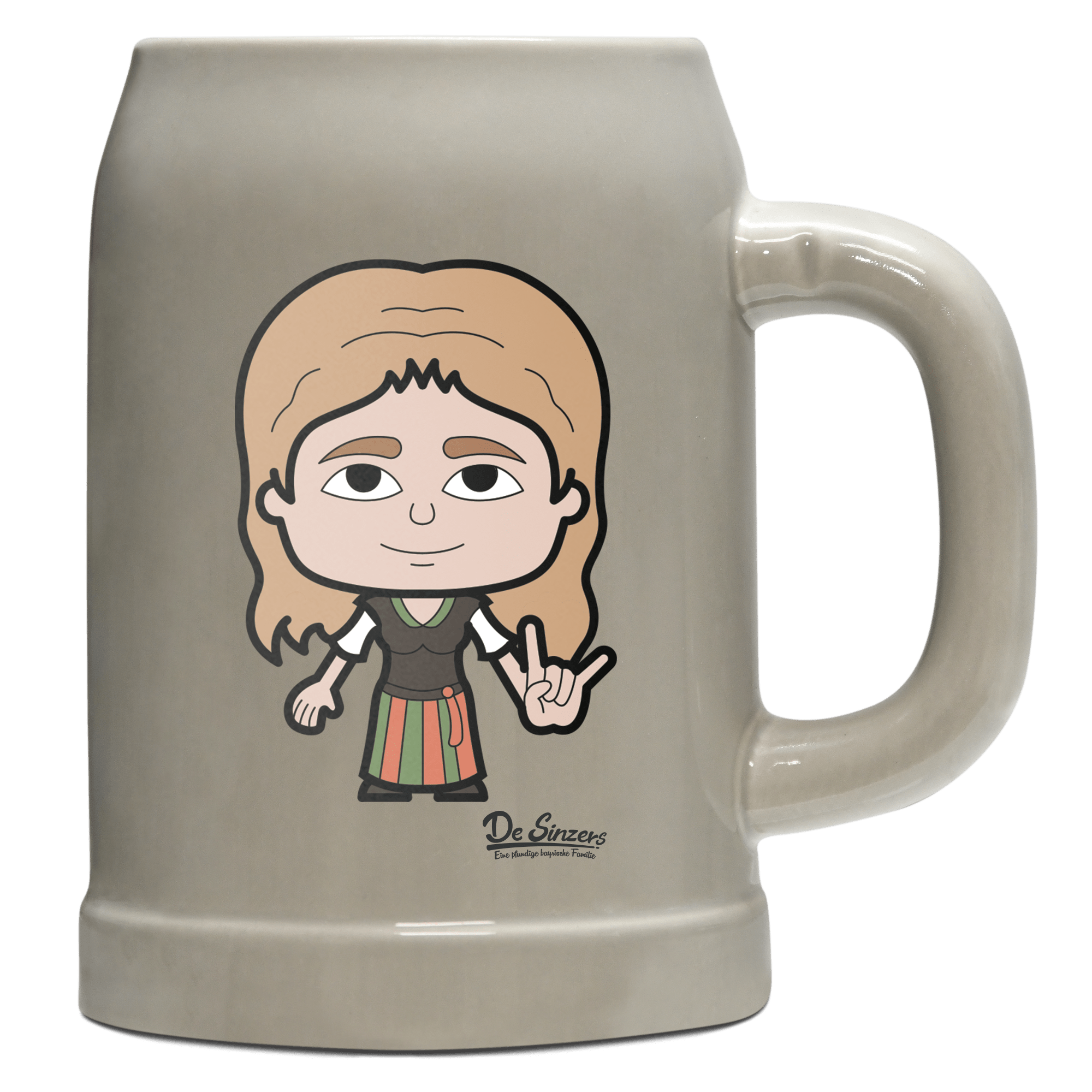 Die Sinzerin Rocking Fingers Bierkrug 500ml Grau Watzmann Front