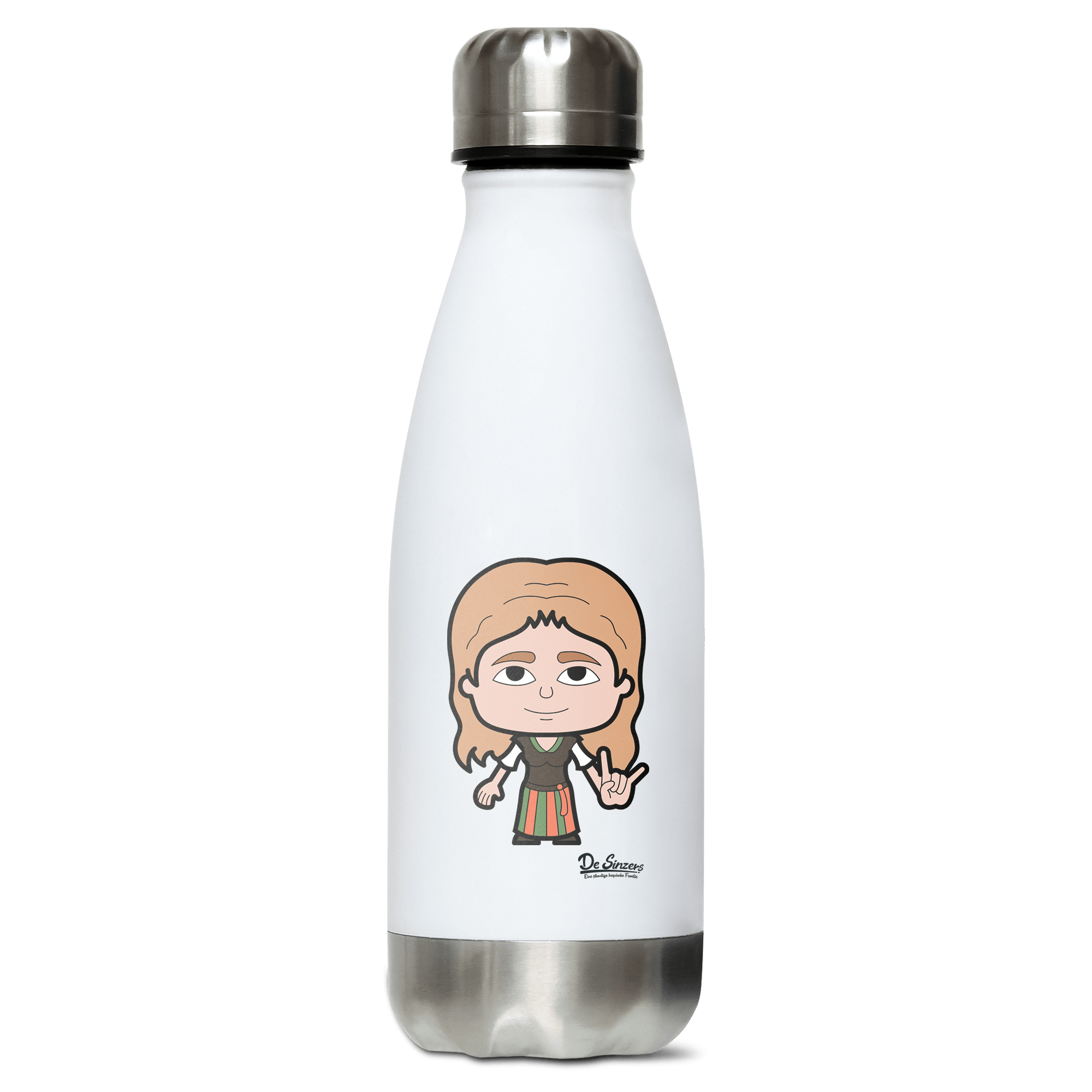 Die Sinzerin Rocking Fingers Edelstahl Thermoflasche 350ml Weiss Silber Kreuzspitze Front
