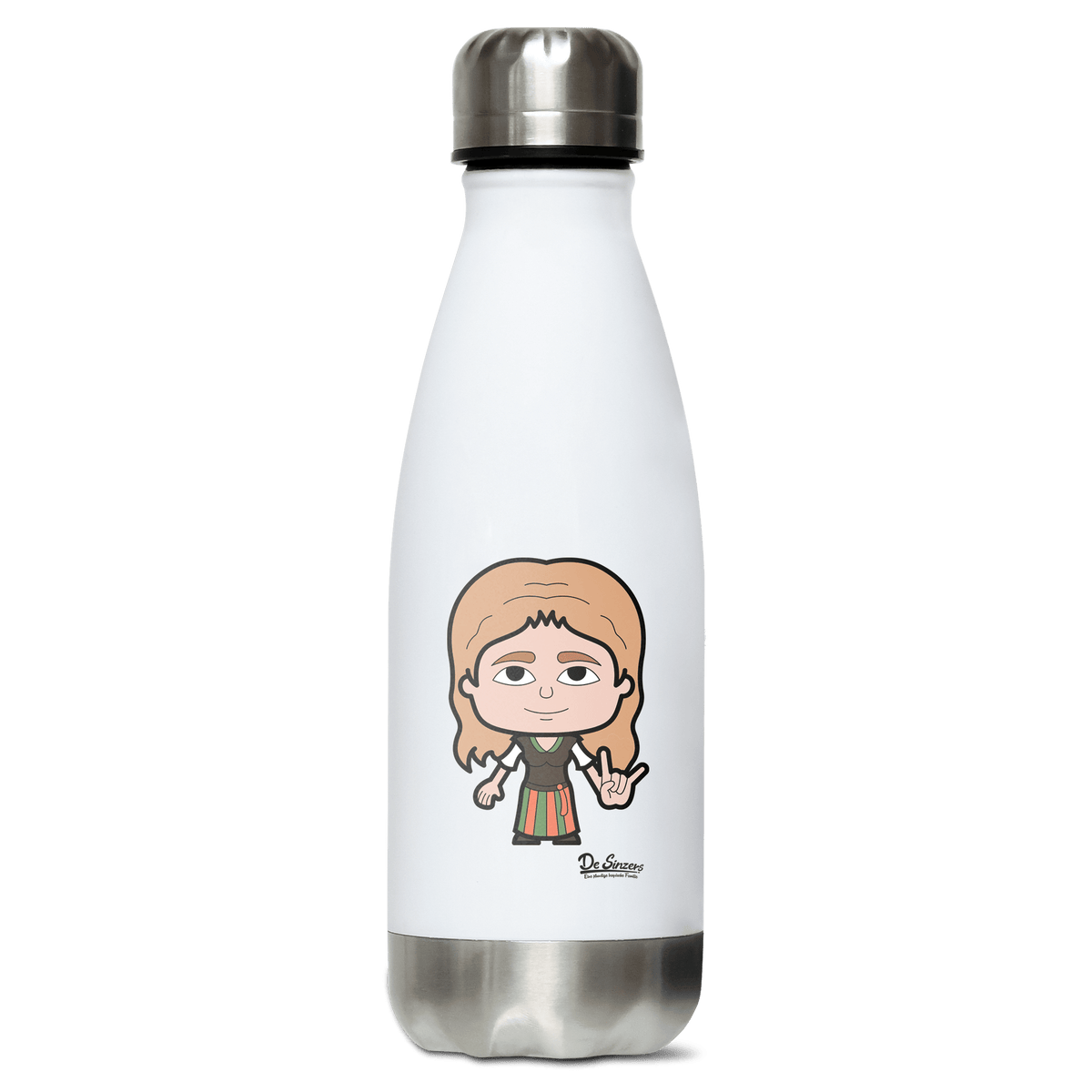 Die Sinzerin Rocking Fingers Edelstahl Thermoflasche 350ml Weiss Silber Kreuzspitze Front