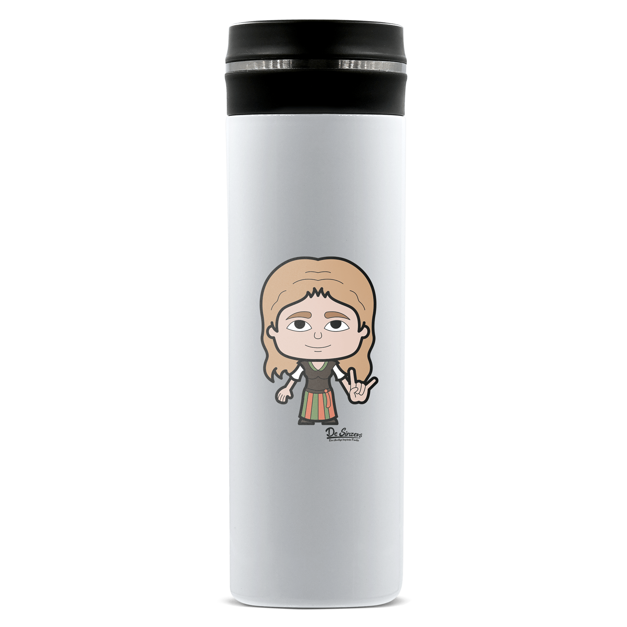 Die Sinzerin Rocking Fingers Edelstahl Thermoflasche 450ml Weiss Geigelstein Front