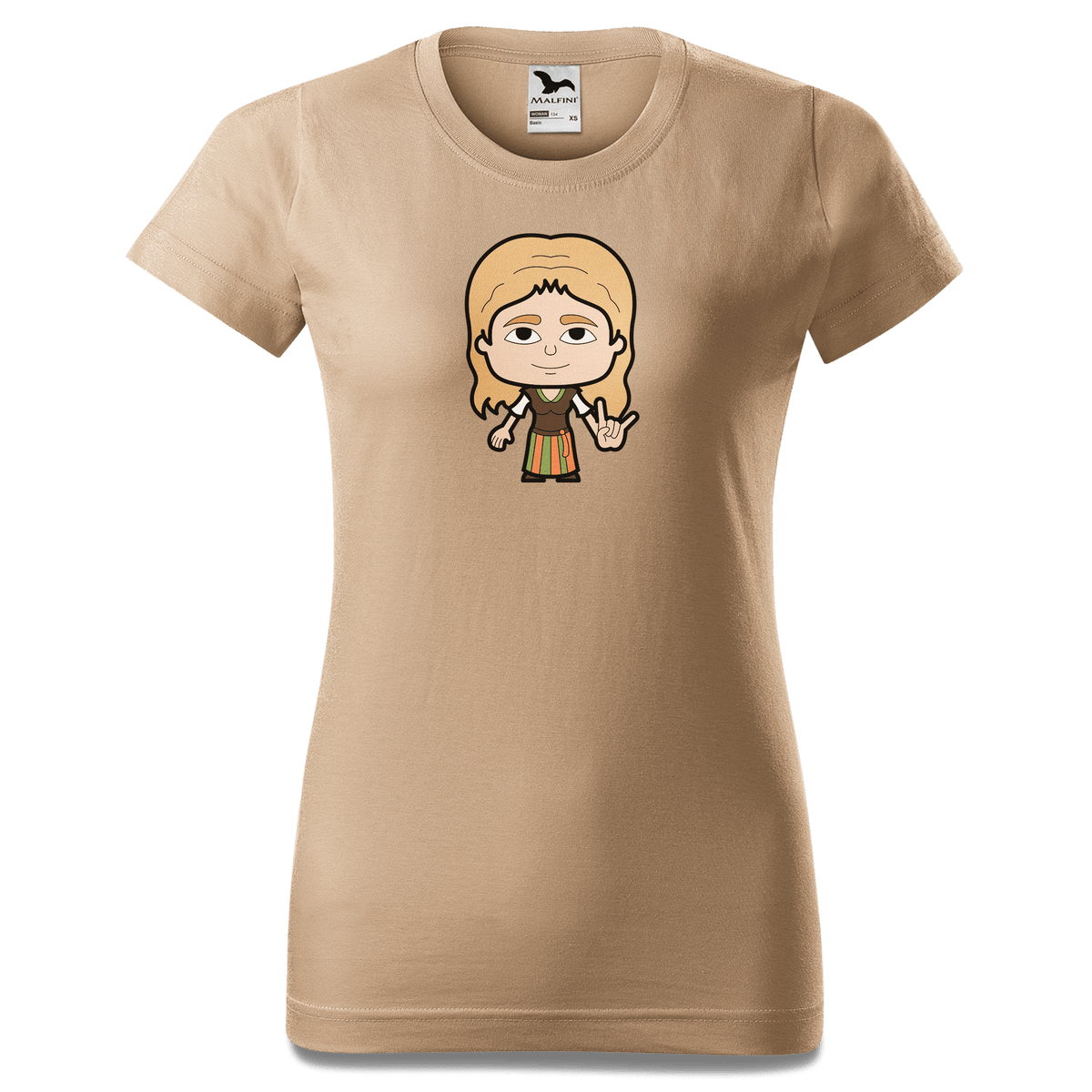 Die Sinzerin Rocking Fingers T Shirt Damen Sand Entleiten Front