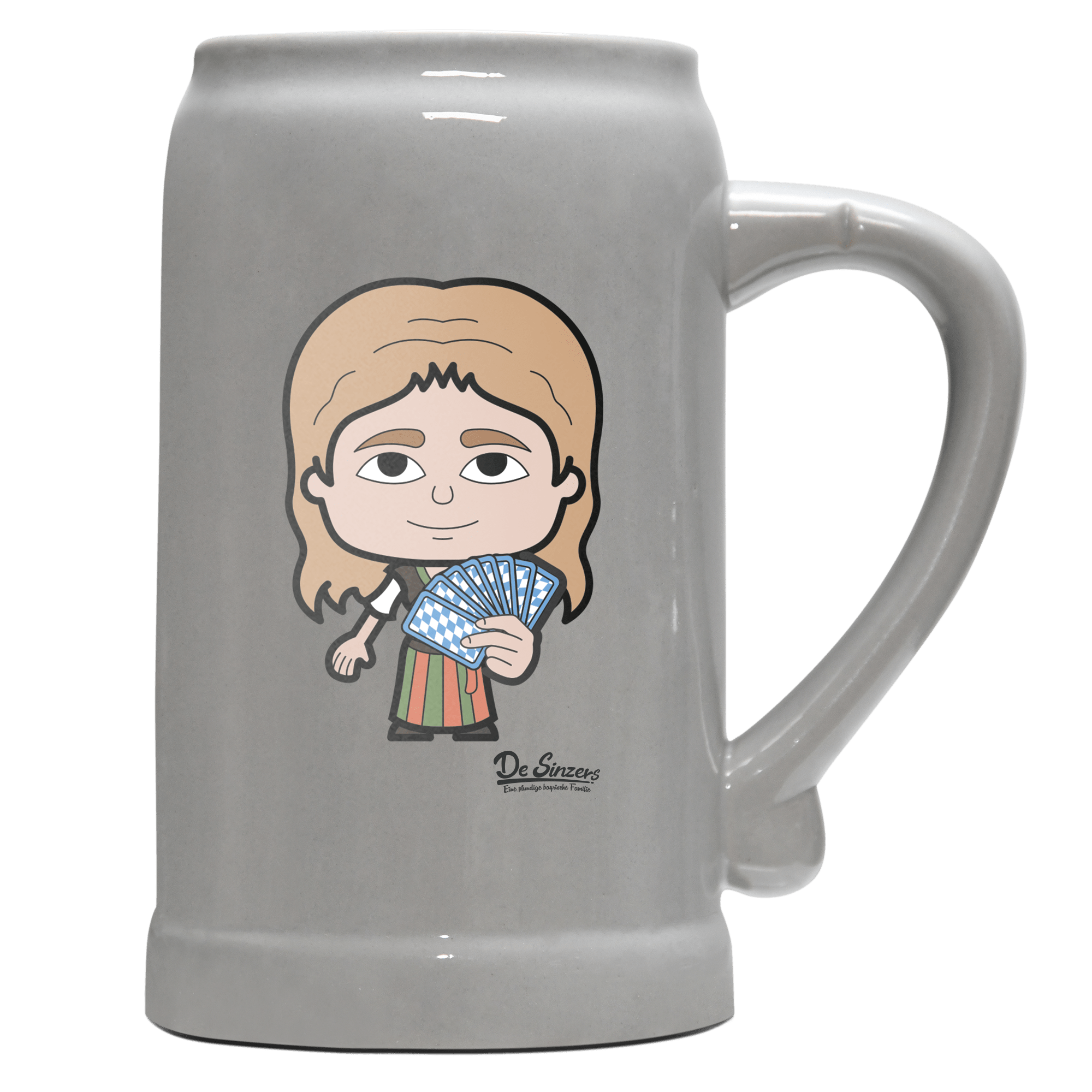 Die Sinzerin Schafkopfen Bierkrug 1000ml Grau Zugspitze Front