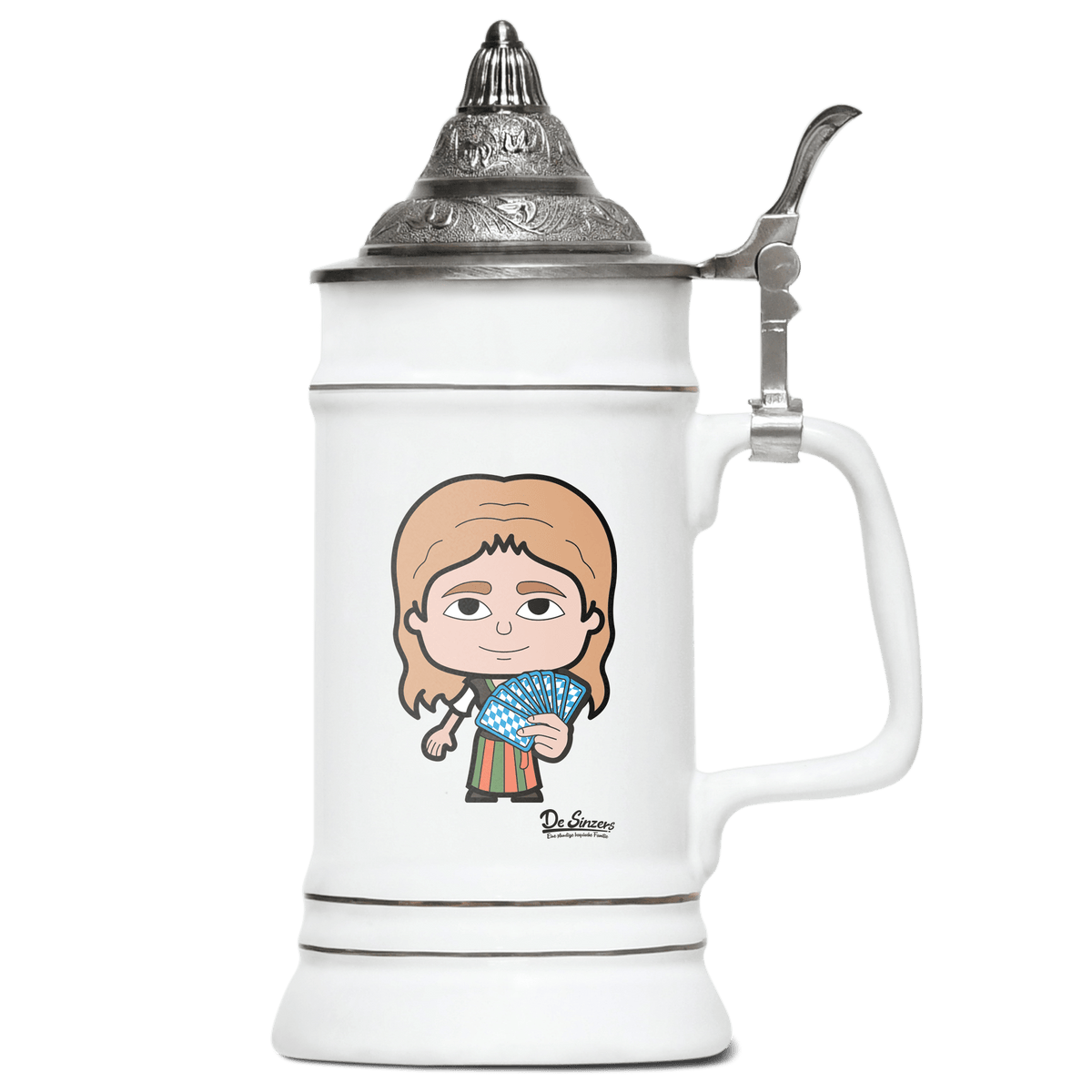 Die Sinzerin Schafkopfen Bierkrug 500ml Weiss mit Spitzdeckel Wendelstein Front