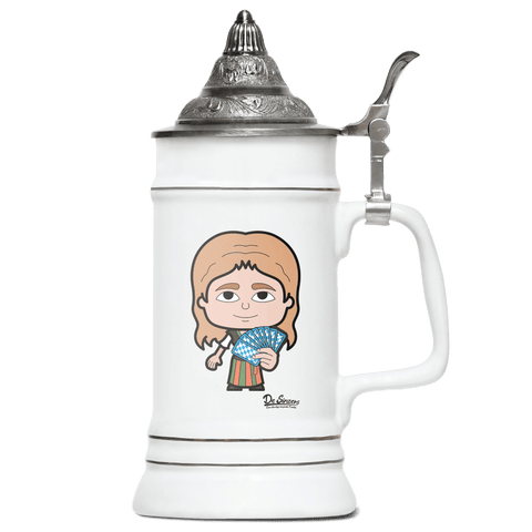 Die Sinzerin Schafkopfen Bierkrug 500ml Weiss mit Spitzdeckel Wendelstein Front