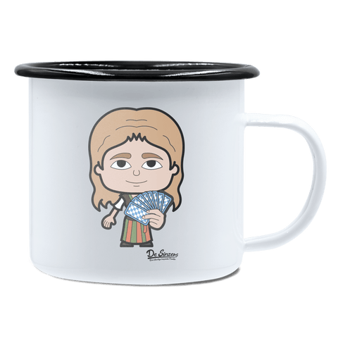 Die Sinzerin Schafkopfen Emaille Tasse 450ml Weiss Schwarz Spitzstein Front