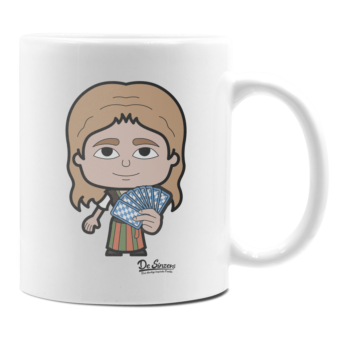 Die Sinzerin Schafkopfen Keramik Kaffeetasse 330ml Weiss Rampoldplatte Front