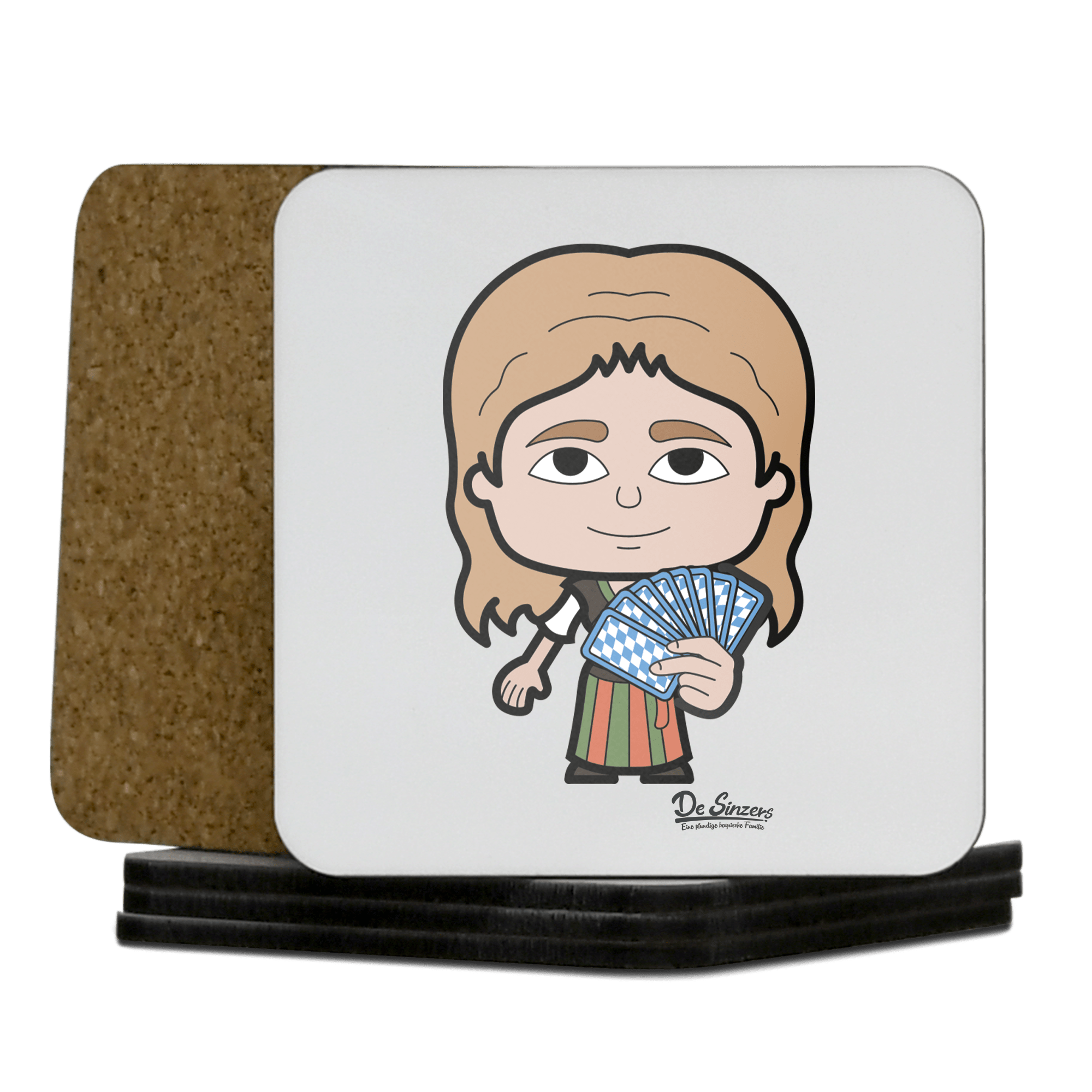 Die Sinzerin Schafkopfen Korkuntersetzer 5er Set 95 x 95 mm Weiss Karkopf Front