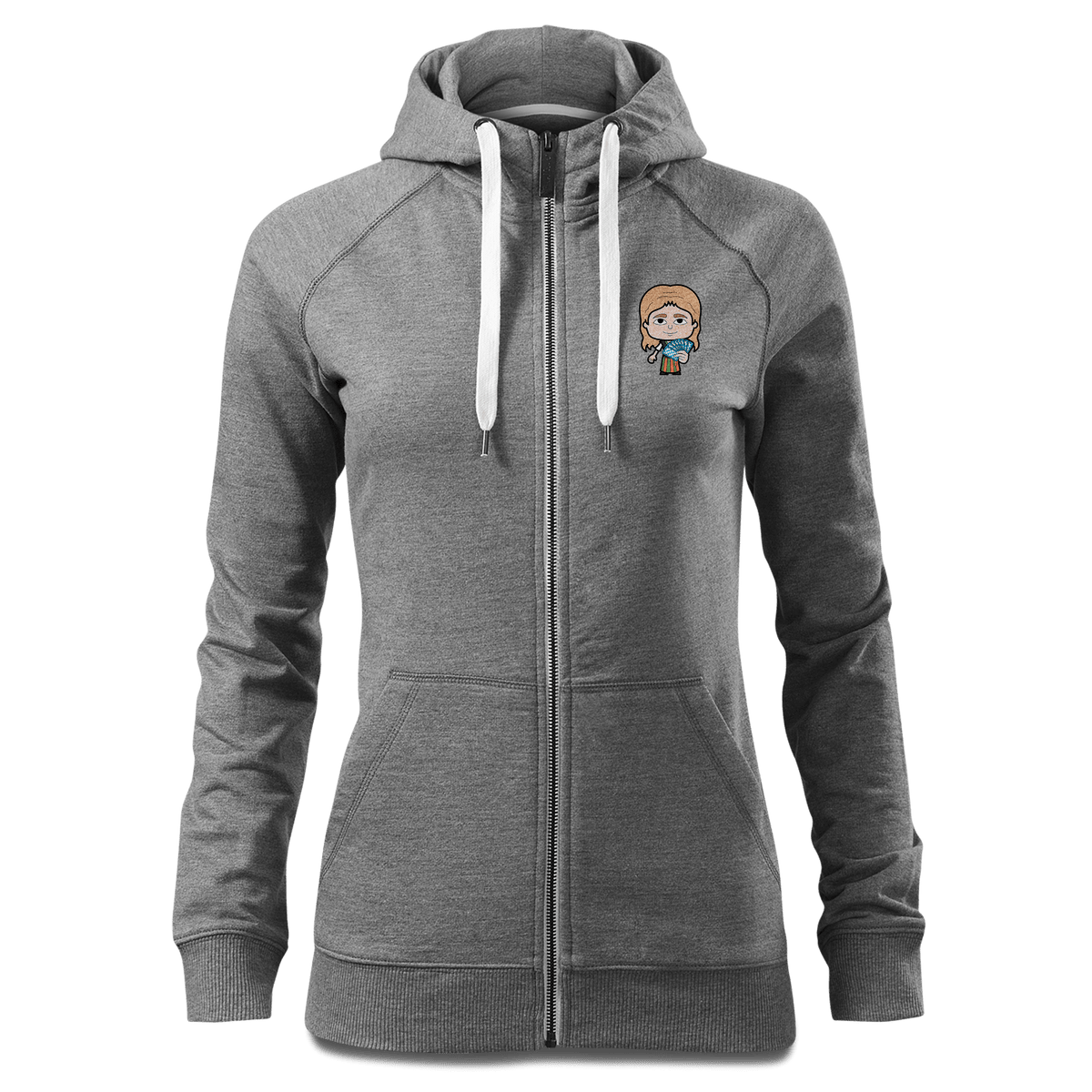 Die Sinzerin Schafkopfen Sweatshirt Zip Hoody Damen Grau Meliert Kreut Front