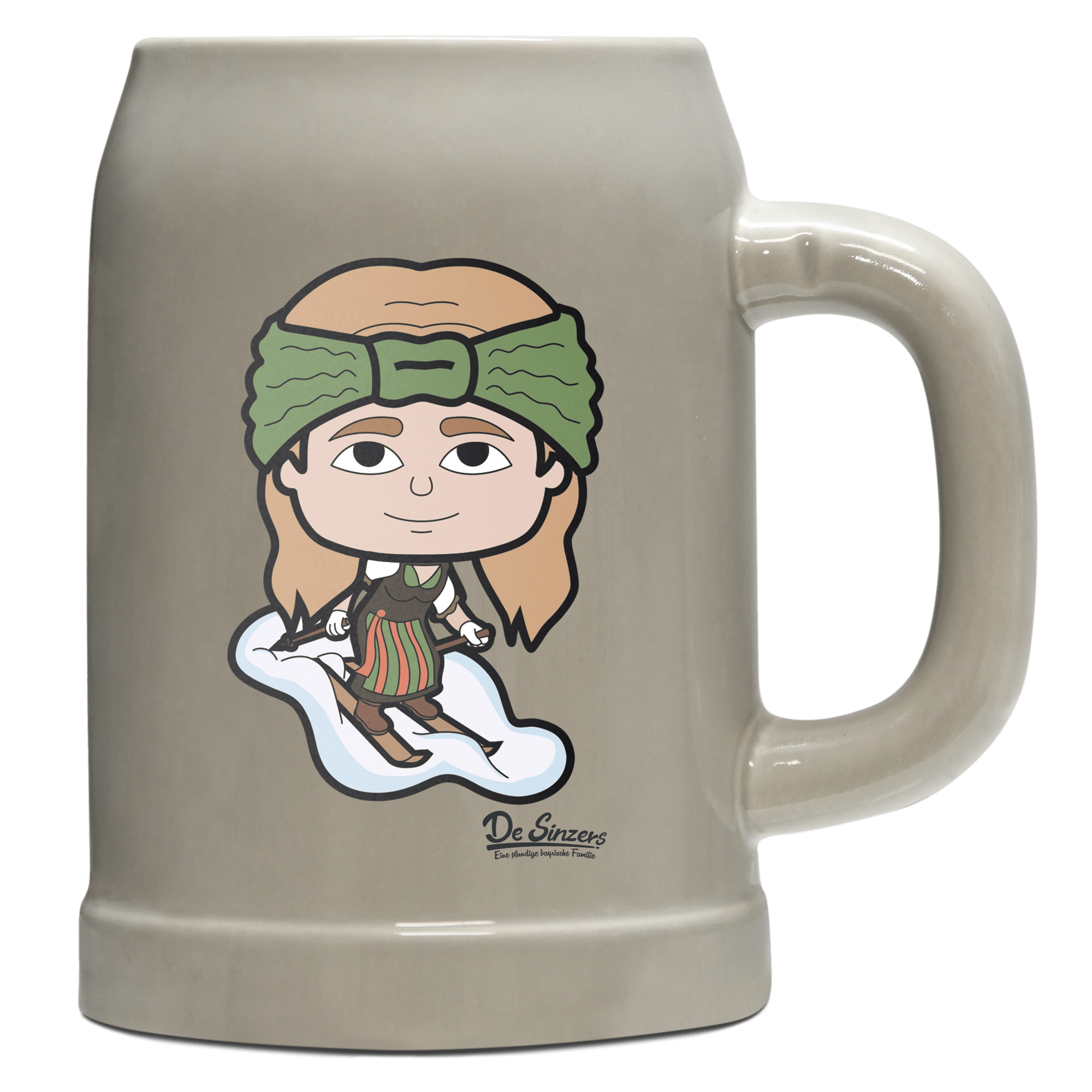 Die Sinzerin Skifahrer Bierkrug 500ml Grau Watzmann Front
