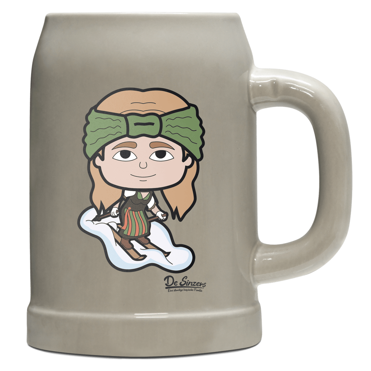 Die Sinzerin Skifahrer Bierkrug 500ml Grau Watzmann Front