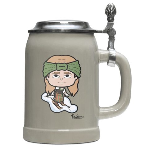 Die Sinzerin Skifahrer Bierkrug 500ml Grau mit Deckel Hocheck Front