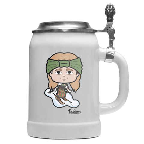 Die Sinzerin Skifahrer Bierkrug 500ml Weiss mit Deckel Wetterspitzen Front
