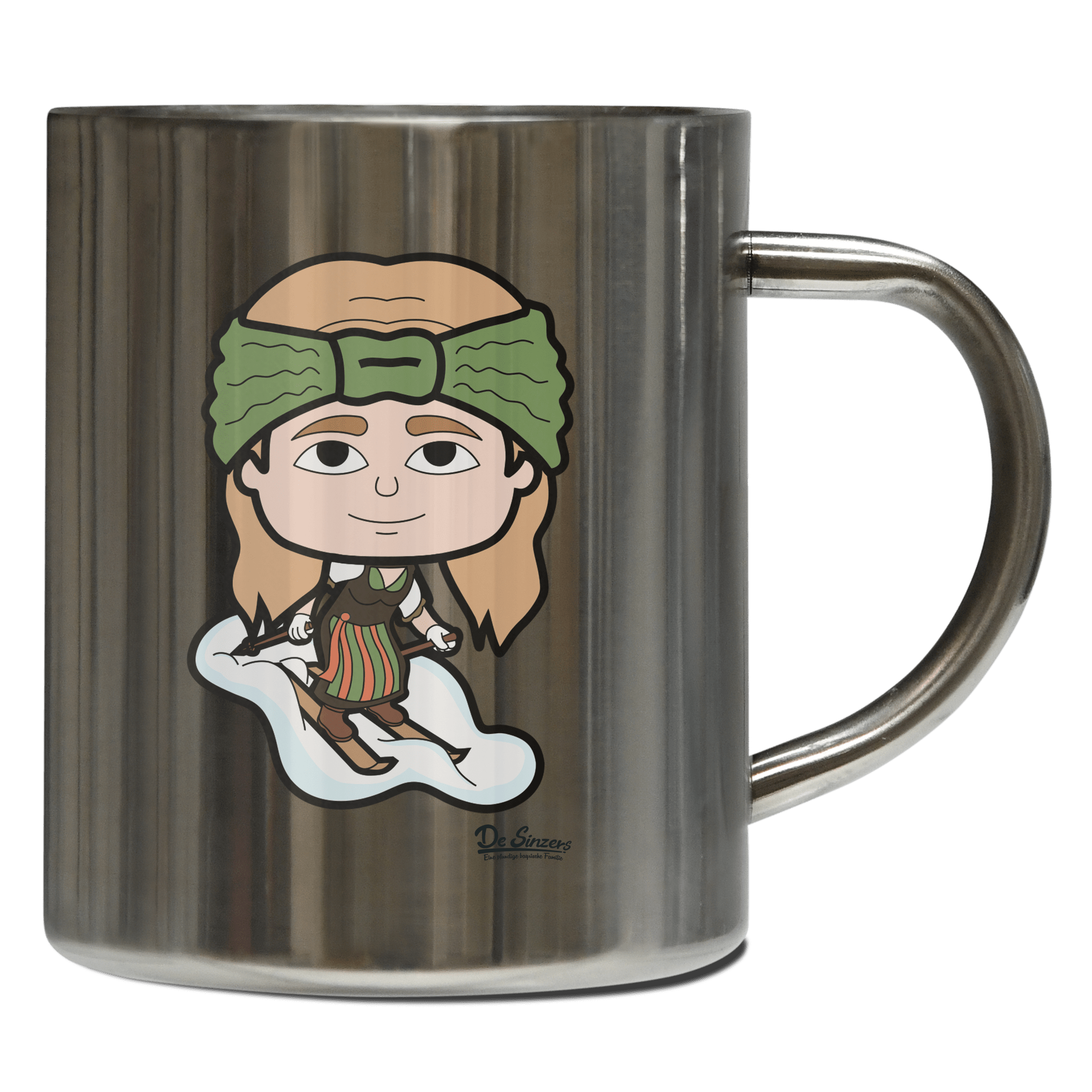 Die Sinzerin Skifahrer Edelstahl Kaffeetasse 400ml Grosser Arber Front