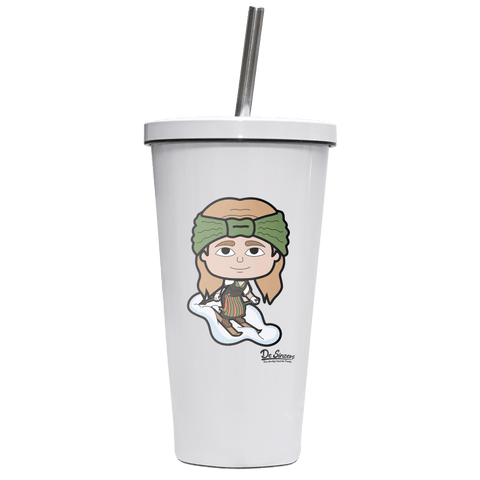 Die Sinzerin Skifahrer Edelstahl Trinkbecher mit Strohhalm 480ml Weiss Krottenkopf Front