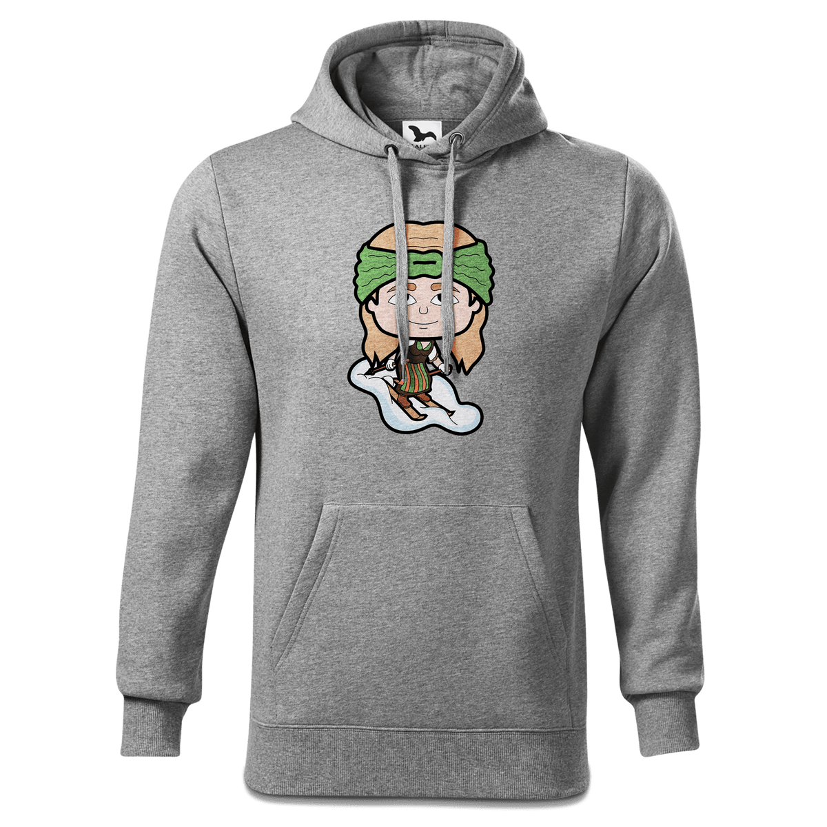 Die Sinzerin Skifahrer Sweatshirt Hoody Herren Grau Meliert Pulvermuehle Front
