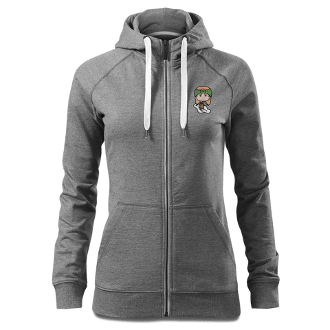 Die Sinzerin Skifahrer Sweatshirt Zip Hoody Damen Grau Meliert Kreut Front