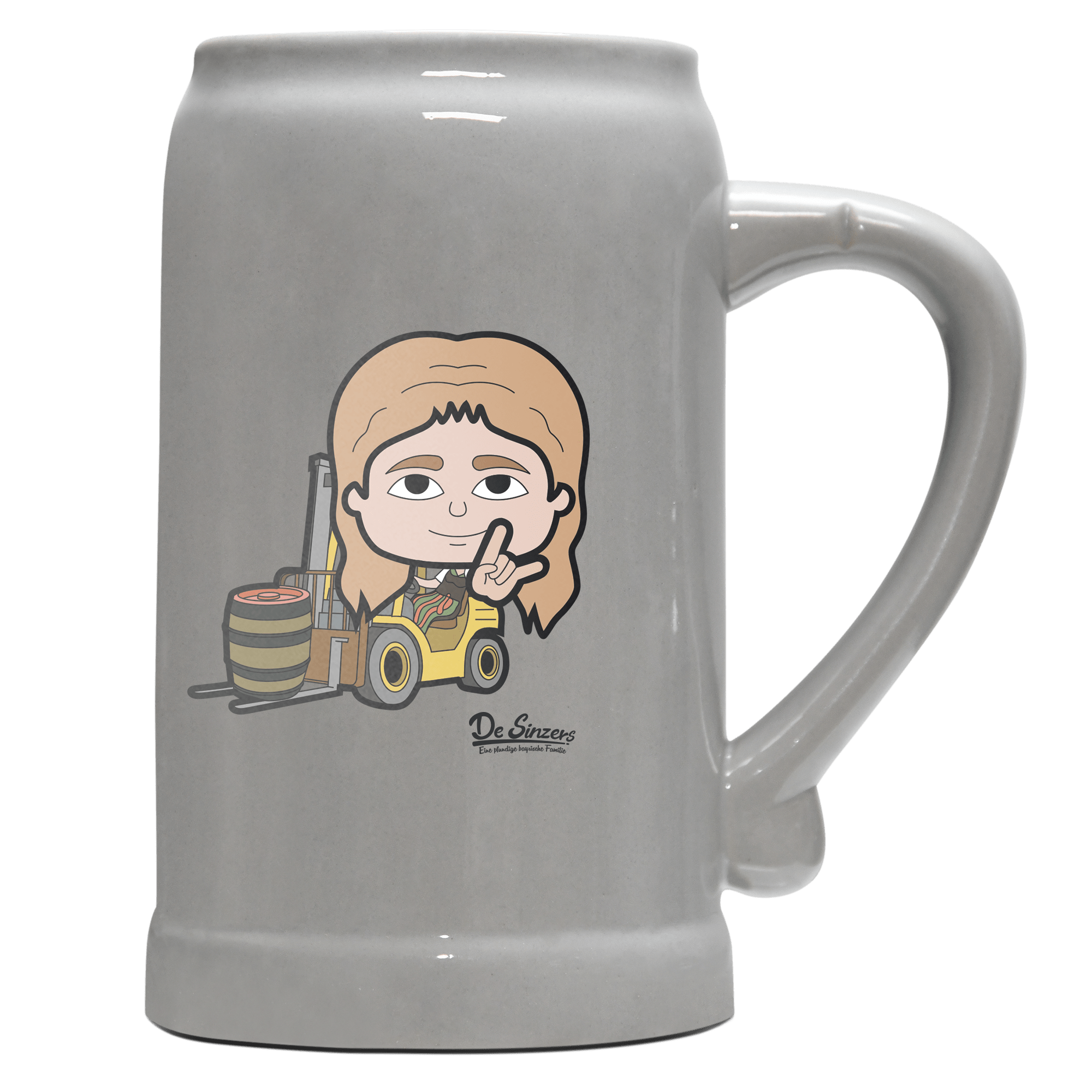 Die Sinzerin Staplerfahrer Bierkrug 1000ml Grau Zugspitze Front