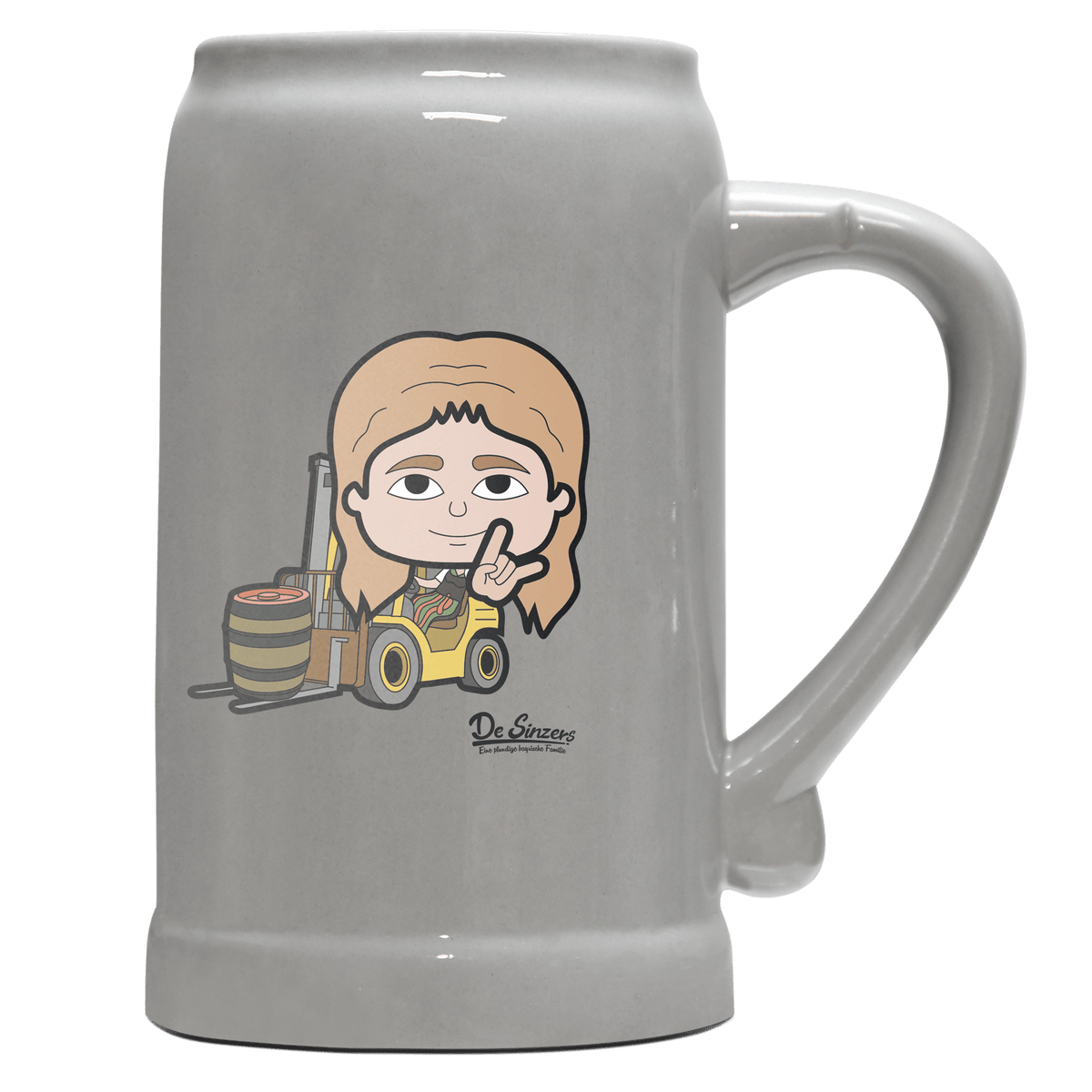 Die Sinzerin Staplerfahrer Bierkrug 1000ml Grau Zugspitze Front
