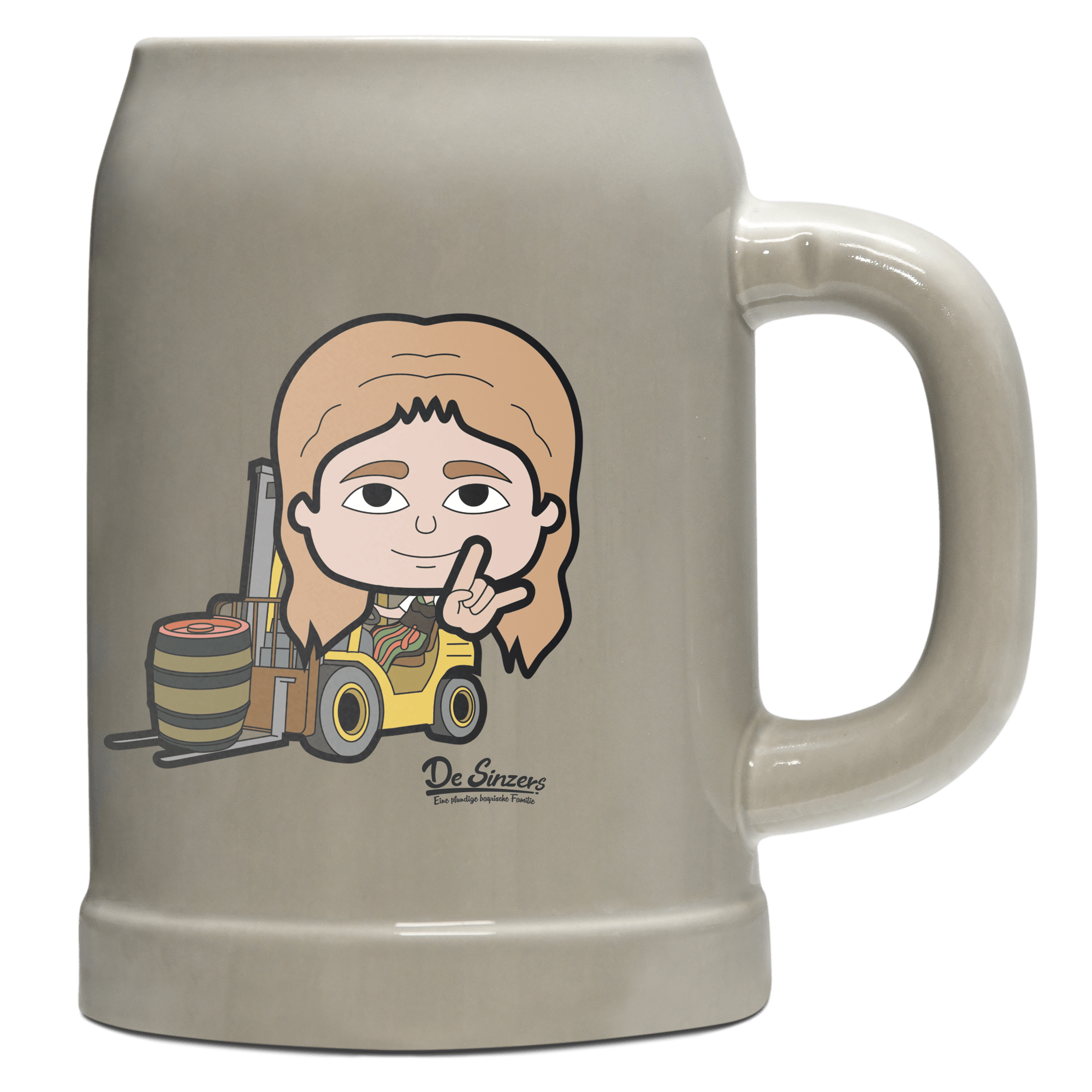Die Sinzerin Staplerfahrer Bierkrug 500ml Grau Watzmann Front