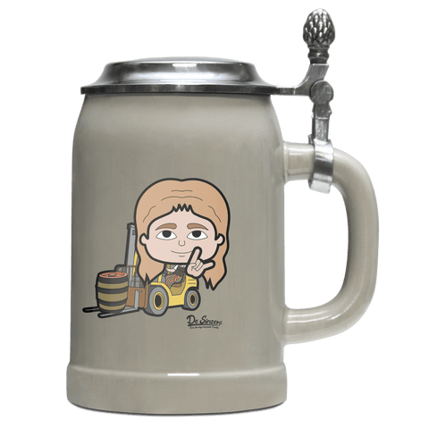 Die Sinzerin Staplerfahrer Bierkrug 500ml Grau mit Deckel Hocheck Front