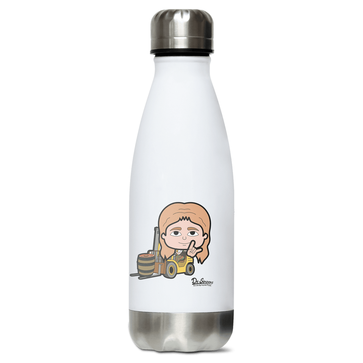 Die Sinzerin Staplerfahrer Edelstahl Thermoflasche 350ml Weiss Silber Kreuzspitze Front