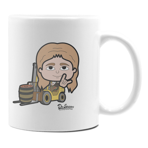 Die Sinzerin Staplerfahrer Keramik Kaffeetasse 330ml Weiss Rampoldplatte Front