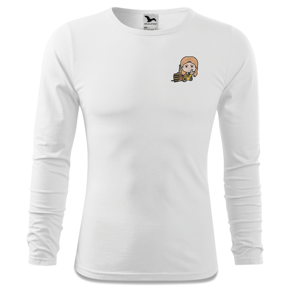 Die Sinzerin Staplerfahrer Longsleeve Fitted Herren Weiss Kohlhaufmuehle Front