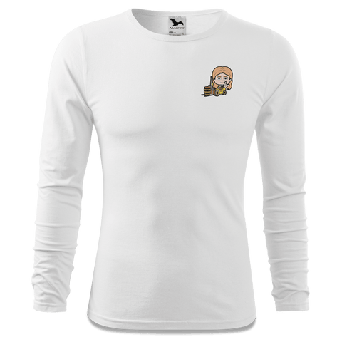 Die Sinzerin Staplerfahrer Longsleeve Fitted Herren Weiss Kohlhaufmuehle Front