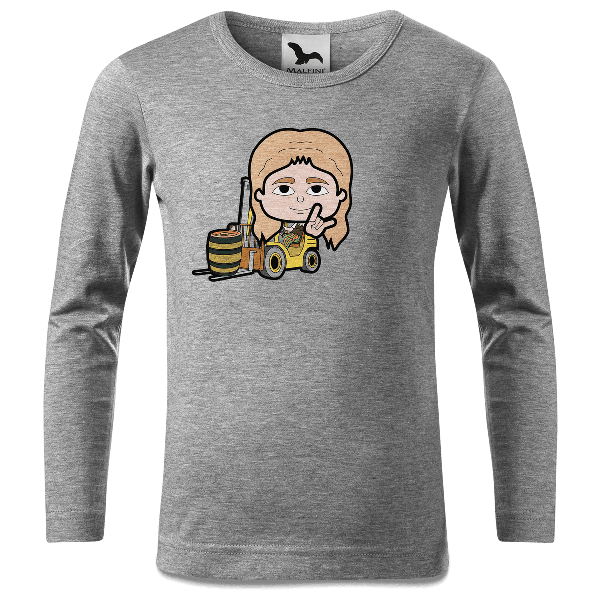 Die Sinzerin Staplerfahrer Longsleeve Kinder Grau Meliert Waldering Front