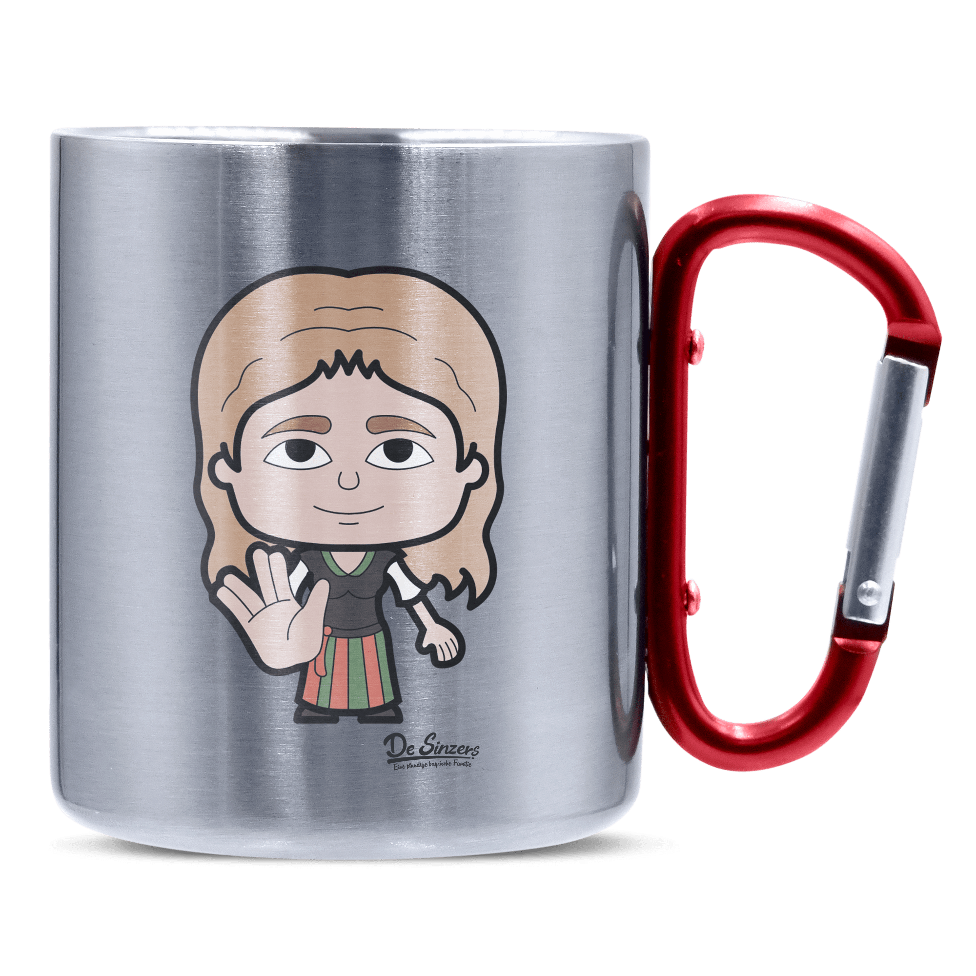 Die Sinzerin Star Trek Fingers Edelstahl Kaffeetasse roter Karabiner 320ml Kitzstein Front