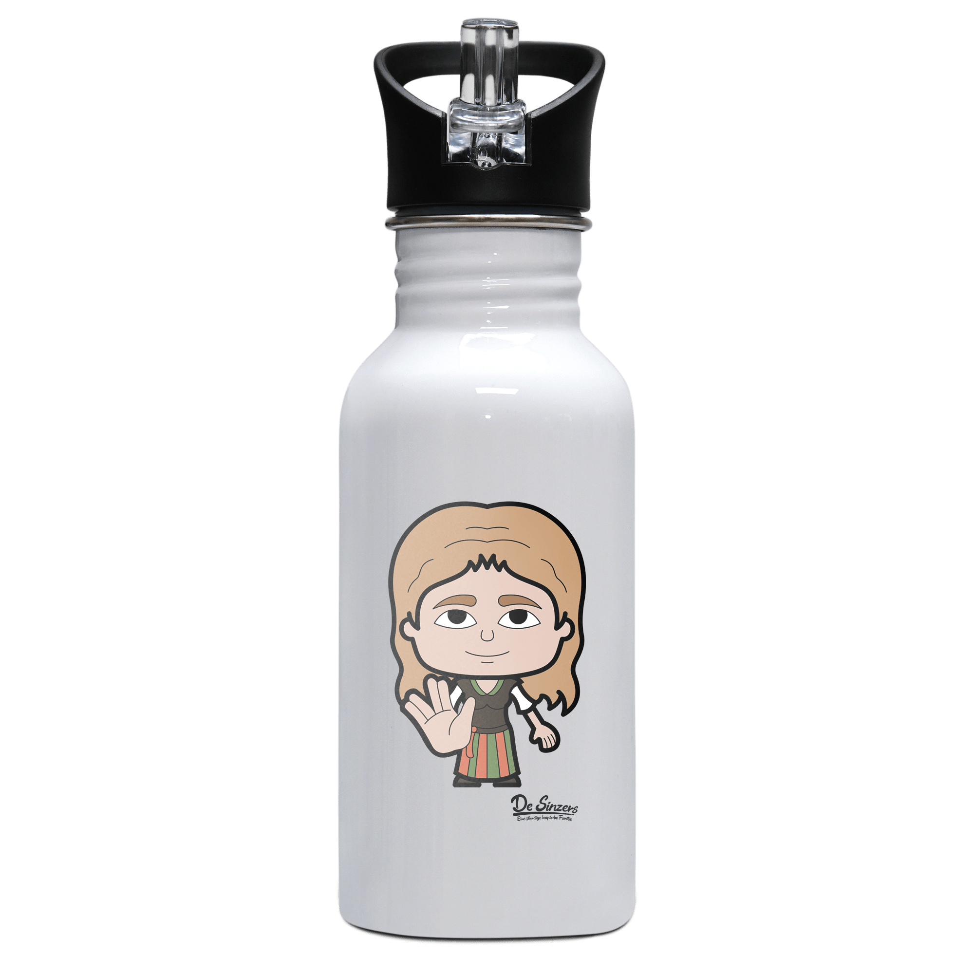 Die Sinzerin Star Trek Fingers Edelstahl Trinkflasche mit klappbarem Mundstueck 500ml Weiss Rotwand Front